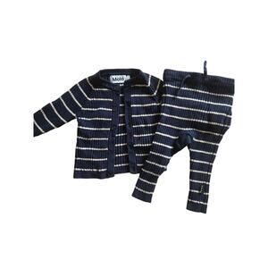 Molo Baby Girl Blue Fjord Striped Bendix Cardigan and Pants Outfit